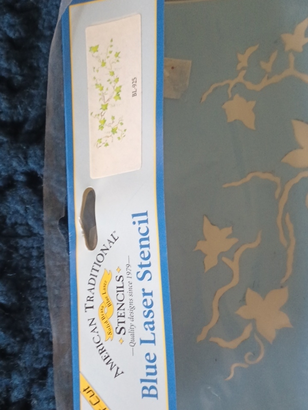 American Traditional Blue Laser Stencil - Leaf Vine Design - 20" X 8.25"